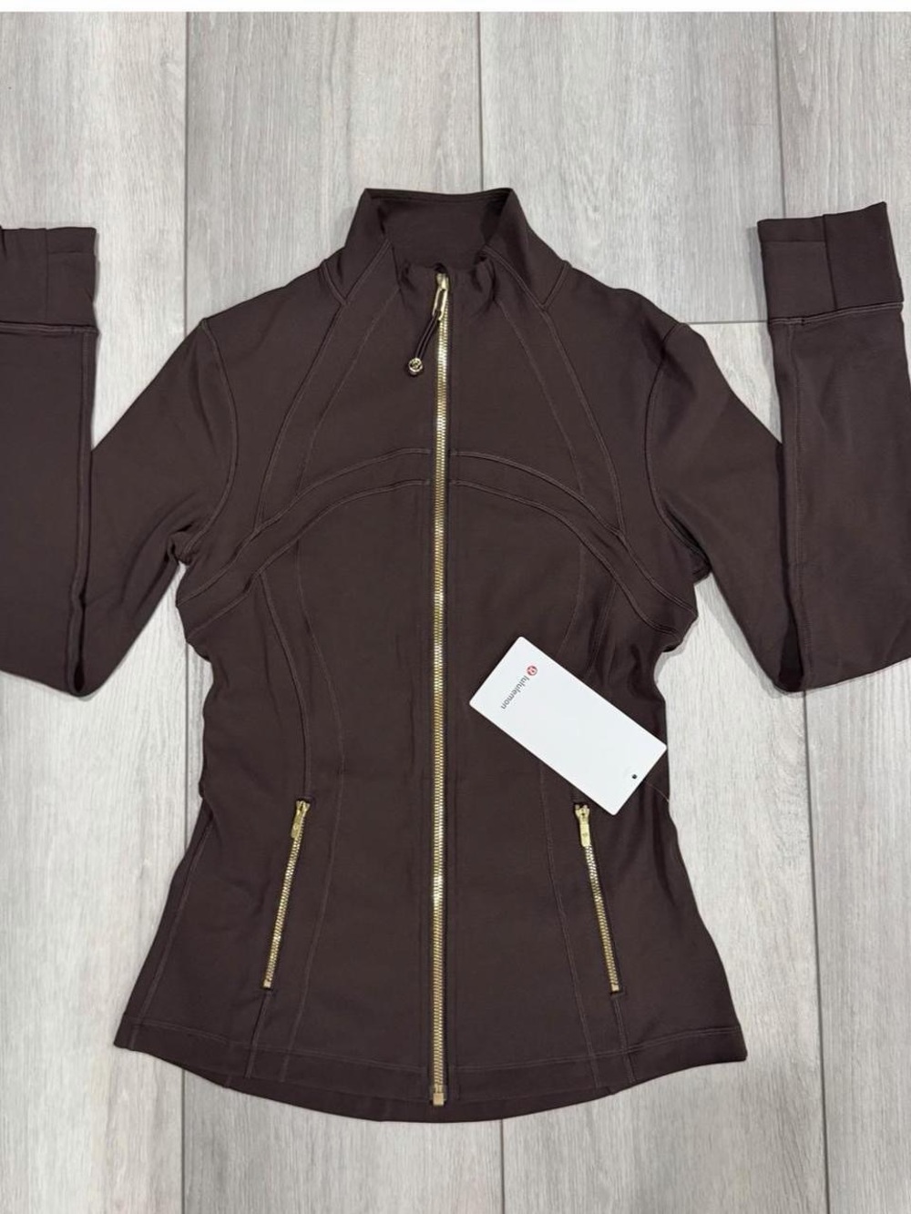 lululemon Define Jacket Nulu in Mahogany Muse Brown with Gold Accent Zippers. - Picture 5 of 11